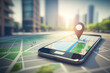 smartphone with gps navigation displaying route in street on map . generative ai