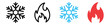 Snowflake and fire icons. Hot and cold icon symbol. Ice and fire icons in circle for apps and websites, vector illustration
