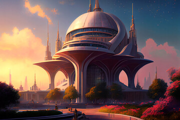 Wall Mural - Fantasy futuristic architecture, ai illustration