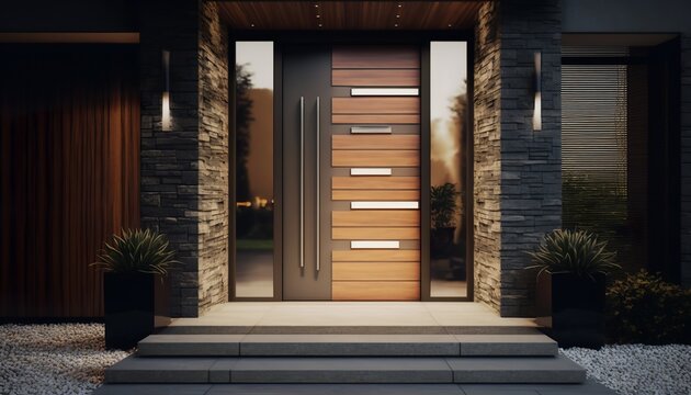 a beautiful modern front door creates a good impression of the house before entering the apartment