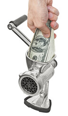 Wall Mural - Money concept. Hand and dollars are milled in a meat grinder. png transparent