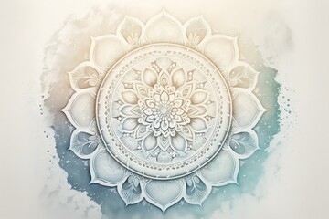 Beautiful white mandala wallpaper in watercolour style