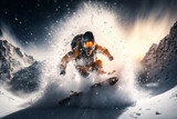 Fototapeta Sport - Extreme sport snowboarder in the winter. Designed using generative ai.