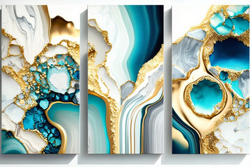 Wall Mural - Abstract marble wallpaper for wall decor. White golden and blue color style. Generative ai.  