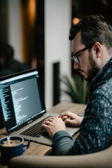 web and software programmer working with his computer. web designer. generate by ai