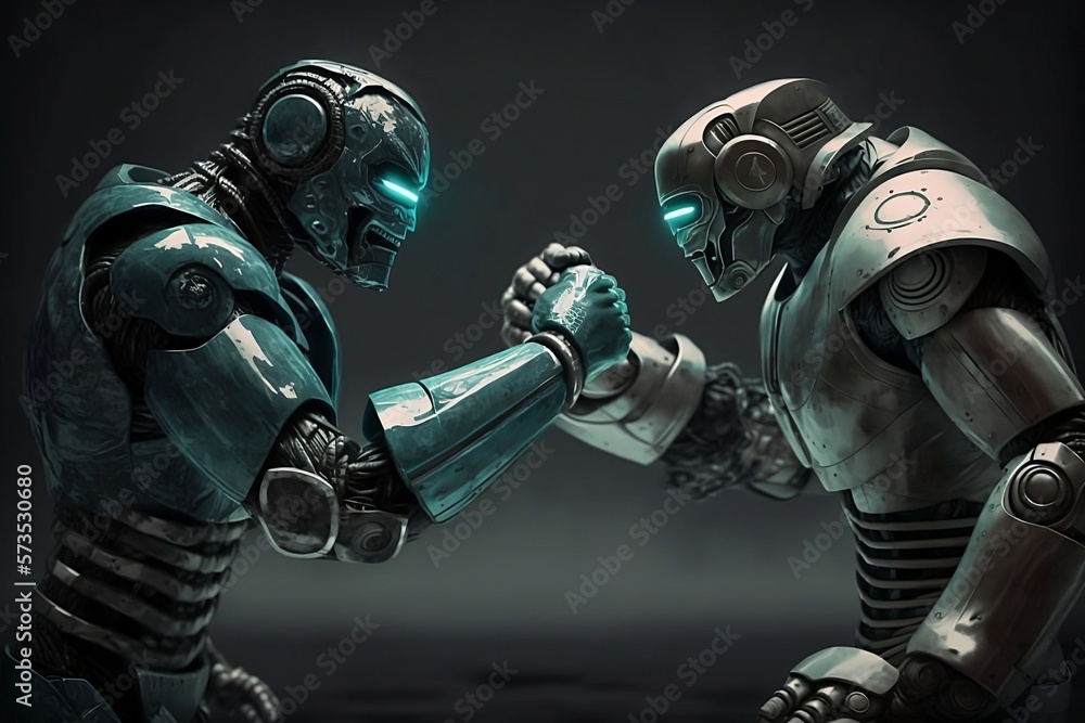 The handknockdown between artificial intelligences created with Generative AI technology