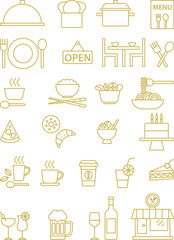 Fototapete - Golden vector restaurant outline icons set 1