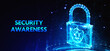 Inscription Security Awareness. Information Security Skills Management Service. Business, Technology, Internet and network concept. 3d illustration