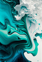 Amazing And Elegant Bright & Colorful Fluid Liquid Paint Iphone, Samsung, Apple Vertical Wallpaper In A Teal, Blue & White Abstract Color Scheme, Painting (generative Ai) 3d Render
