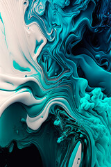 bright, vibrant & colorful liquid, teal, blue & white liquid paint splatter phone backdrop, wavy ink swirl (generative ai) 3d render, vertical iphone, apple, samsung wallpaper