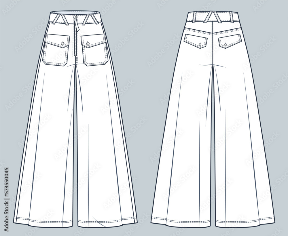 Baggy Jeans Pants technical fashion illustration. Wide Pants fashion ...