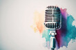 Retro style microphone on a stage with watercolor background. generative ai. Microphone