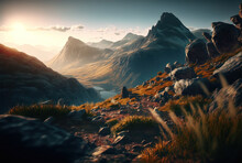Scenic Sunrise In The High Mountains Of The Alpes, Generative AI