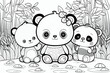 Cute pandas  animal. Coloring book page for children. Black and White Cartoon Illustration line art. 
