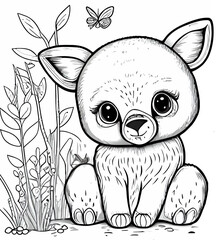 Cute animal. Coloring book page for children. Black and White Cartoon Illustration line art. 