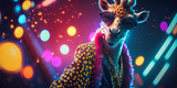 Fototapeta Zwierzęta - a dancing giraffe wearing disco clothes from the eighties, Generative AI