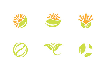 Wall Mural - Sun Logo Leaf vector template.