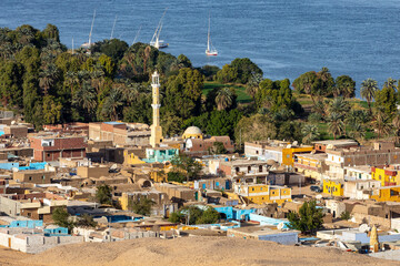 Canvas Print - Aswan City. Traditional Nubian Architecture. Aswan is located along the Nil River. Aswan, Egypt. Africa. 