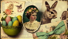 Easter Collage With Vintage Images, Ai Based