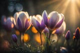 Sprouting crocus in the spring. Generative AI