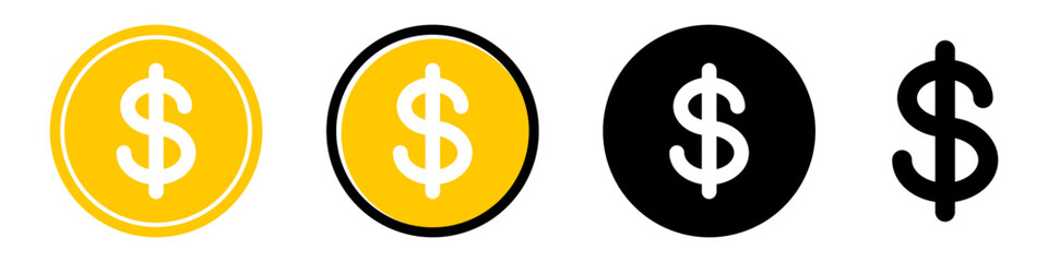 Wall Mural - dollar symbol icons. set of dollar coin icons. cash sign. vector illustration.