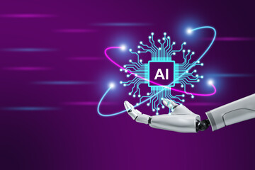 Wall Mural - robotic hand showing modern circuit diagram and artificial intelligence word ai next generation conn