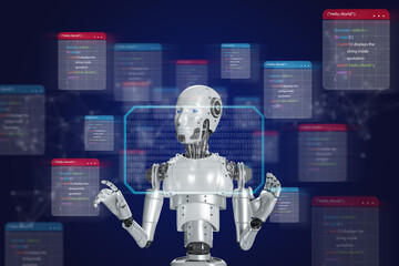 Wall Mural - program development with artificial intelligence robots the use of ai programmers developing or solv