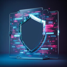 Generative AI Illustration Of Futuristic Data Security Shield Sign