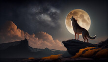 A Lone Wolf, Howling At The Full Moon Generative AI
