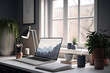 © ADDICTIVE STOCK - Laptop on a desk next to a bright window. Generative AI