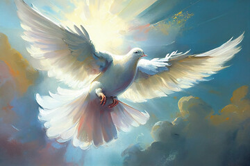 White dove flying painting - a symbol of peace and hope created with generative AI