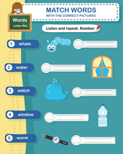 Match Words With The Correct Pictures Letter W Illustration, Vector