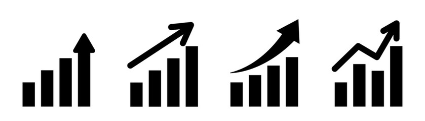 Growing chart. Profit diagram. Progress graphic with arrow. Growing infographic set. Profit chart symbol with arrow. Stock vector illustration