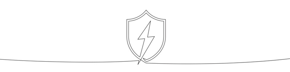 Wall Mural - continuous linear drawing of shield with lightning. safety concept. abstract background drawn with o