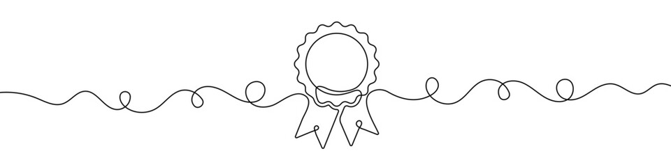 Wall Mural - continuous linear drawing of medal. single line drawing of award win ribbon. vector illustration.