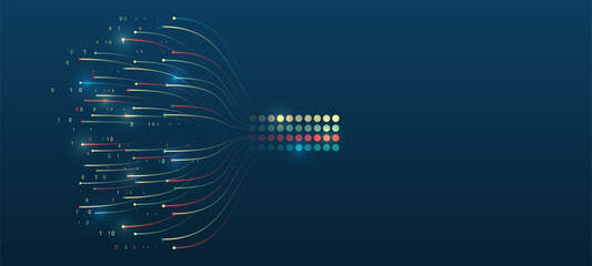 Visualization of Sorting data, Abstract processing of information flow. Vector database background. Filtering machine algorithms.