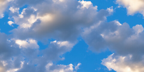 Wall Mural - evening clouds on the blue sky seamless texture, pattern background (created with generative ai)