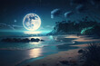 © FantasyDreamArt - Beautiful beach moonlight romantic environment Generative AI