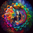 Chakra blooming colorful, pineal gland opening like a flower, third chakra, soul, sacred geometry, spiritual esoteric concept, astral, spirituality, meditation, generative ai