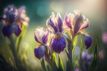 Bearded Iris Blooming In Spring. Generative AI