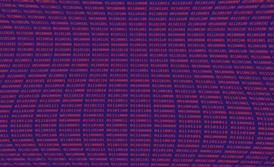 Wall Mural - Computer binary code of ones and zeros displayed on warped digital screen with pink and blue matrix numbers