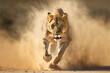 lioness running dusty road free