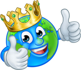 Canvas Print - King Gold Crown Earth Globe World Cartoon Mascot