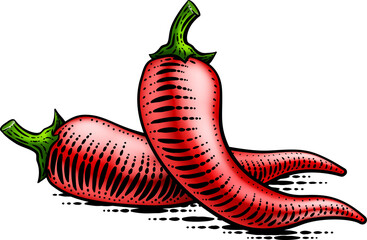 Sticker - Pepper Vegetable Vintage Woodcut Illustration