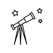 Telescope and Stars Astrology Sign Black Thin Line Icon Universe Discovery Concept. Vector illustration of Spyglass