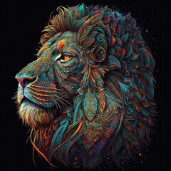 Lion, colorful, intricate details 