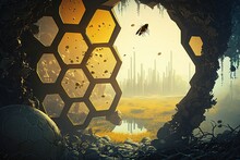Honeycomb_environment . AI Generated Art Illustration. 