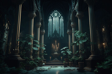 The Inside of a Gothic Old Cathedral Maximalist Interior Design - AI Generated