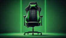 Green Gaming Chair Advertisement Background, Copy Space (created With Generative AI)