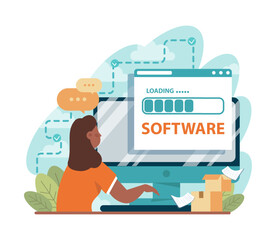 Wall Mural - programmer. black female character coding, testing and writing programs